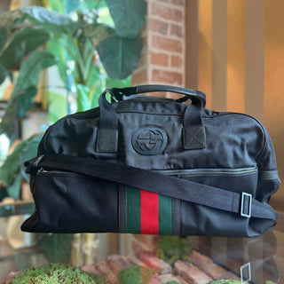 GUCCI Black Techno Web Stripe Canvas Duffel Bag