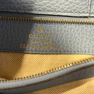 GUCCI Swing Small Beige Blue Pebbled Calfskin Leather Tote Bag
