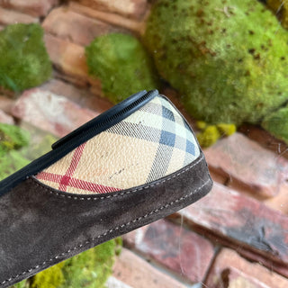 BURBERRY Brown Suede Haymarket Cap Toe Flats SZ37.5(7.5US)