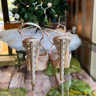 DIOR Cannage Champagne Satin Crystal Platforms SZ38(8US)