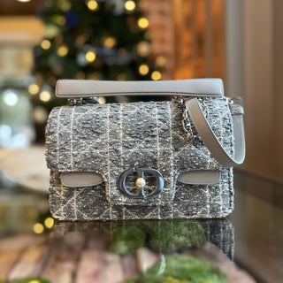 DIOR Jolie Small Gray Tweed Flap Top Handle Bag