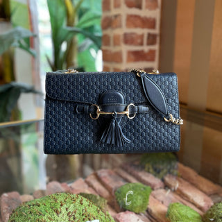 GUCCI Emily Chain Medium Blue Microguccissima Leather Shoulder Bag