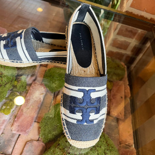 TORY BURCH Double T Jacquard Blue Espadrilles SZ 8