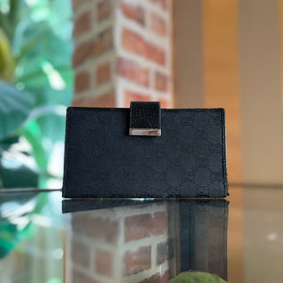 GUCCI Black GG Canvas Push Snap Checkbook