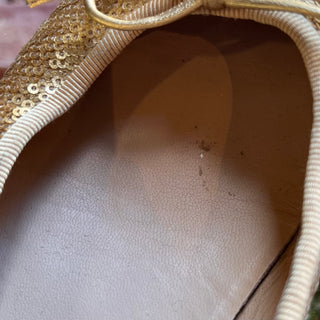 CHANEL Cap Toe Gold Lambskin Leather Sequin Flats SZ 39 (US 9)