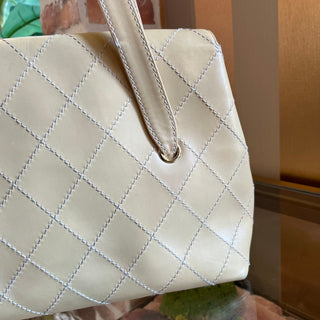 CHANEL Beige Quilted Leather Wild Stitch Flap Shoulder Bag