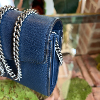 GUCCI Navy Blue Leather Dionysus Wallet On Chain