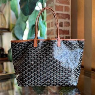 GOYARD Saint Louis PM Black Goyardine Canvas Chevroches Calfskin Tote