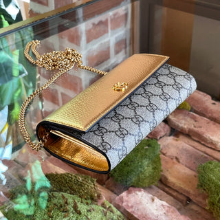 GUCCI GG Marmont Bicolor Gold Canvas Wallet on Chain