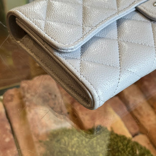 CHANEL Classic Gray Caviar Leather Long Wallet