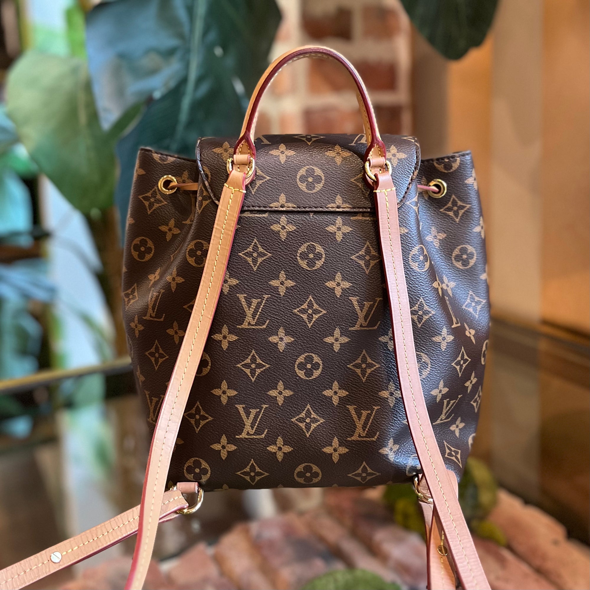 Louis Vuitton Red Leather And Brown Monogram Coated Canvas Flower