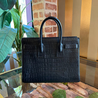 SAINT LAURENT Sac De Jour Small Black Embossed Crocodile Leather