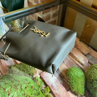 SAINT LAURENT Pochon Green Lambskin Bucket Bag
