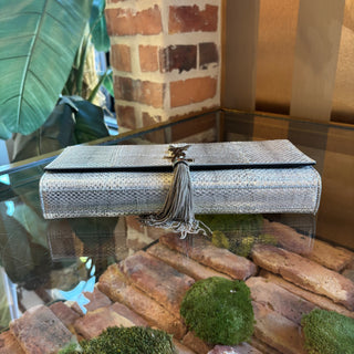 SAINT LAURENT Kate Silver Tassel Clutch