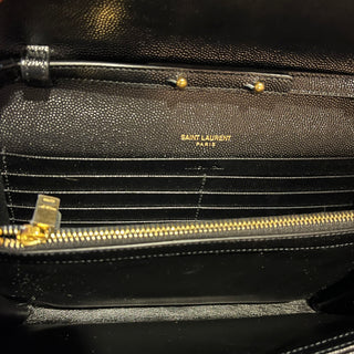 SAINT LAURENT Envelope Wallet On Chain Black Triquilt Grain De Poudre Leather Crossbody