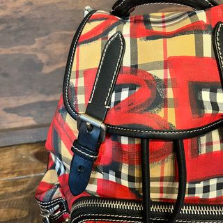BURBERRY Large Vintage Check Graffiti Print Red Rucksack Backpack