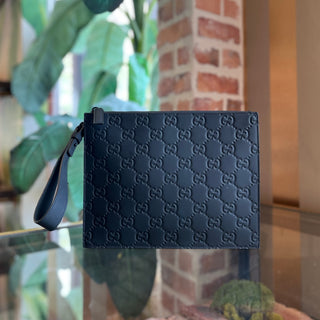 GUCCI Trim Medium Pouch Black Matte Leather Clutch