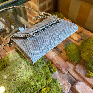 STELLA MCCARTNEY Falabella Mini Blue Woven Vegan Suede Crossbody