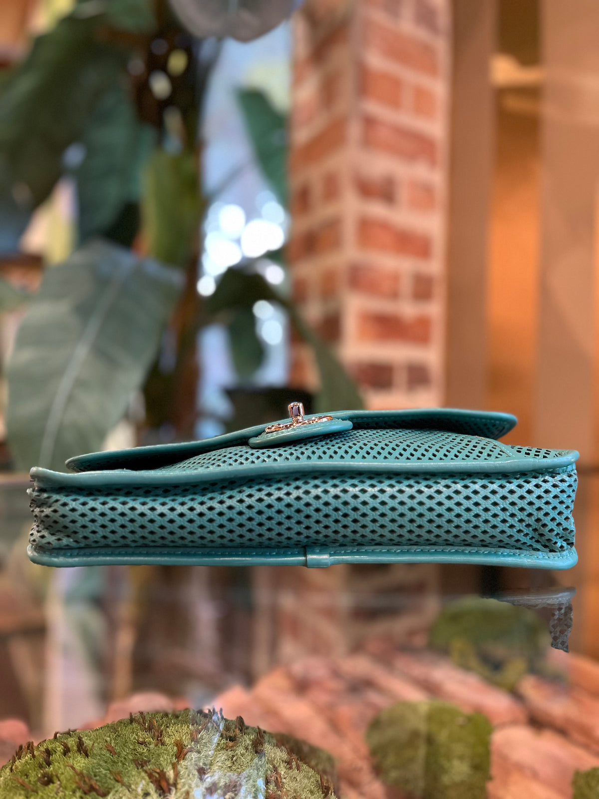 Chanel Teal Perforated Leather Up In The Air Flap