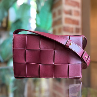 BOTTEGA VENETA Cassette Small Maroon Lambskin Leather Crossbody Bag Barolo