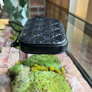 DIOR Lady Dior Call in Black Calfskin Cannage Diamond Phone Crossbody