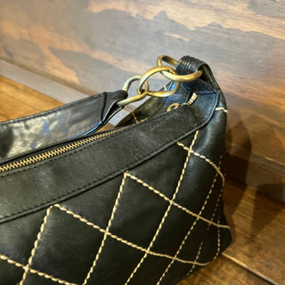CHANEL Wild Stitch Black Calfskin Leather Shoulder Bag