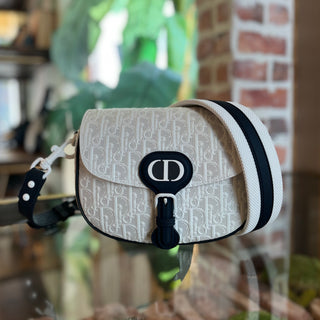 DIOR Bobby Medium White Blue Calfskin Perforated Shoulder Bag