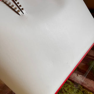CHRISTIAN LOUBOUTIN Loubitag Spikes East West Cabata Love White Calfskin Tote