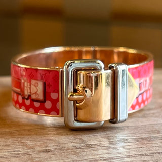 LOUIS VUITTON Rose Gold Plated Pink Enamel Confidential Cuff SZ S