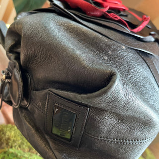 VALENTINO Petale Rose Black Leather Tote Bag
