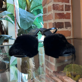 FENDI First Black Mink High Heeled Sandals SZ36(6US)