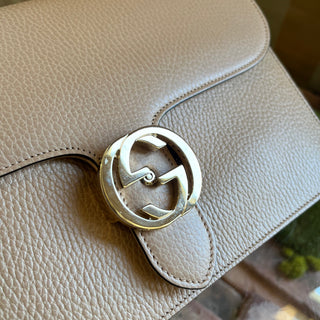 GUCCI Medium Beige Interlocking G Dollar Calfskin Leather Shoulder Bag