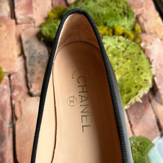 CHANEL Ballet Flats Black Lambskin Patent Leather Cap Toe Flats SZ36(6US)
