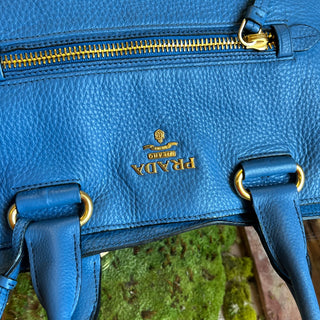 PRADA Blue Vitello Daino Leather Tote