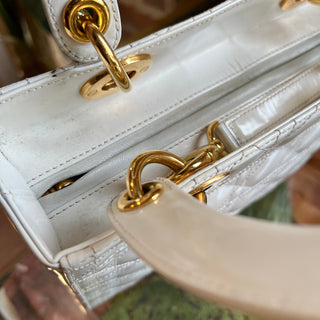 DIOR White Medium Lady Dior Vintage Patent Leather