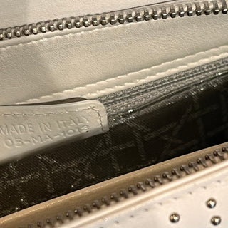 DIOR Lady Dior East West White Calfskin Leather Studded Tote Bag