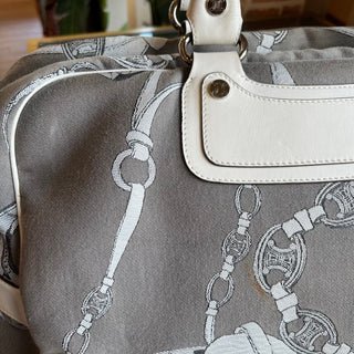 CELINE Vintage Gray White Printed Macadam Duffle Bag