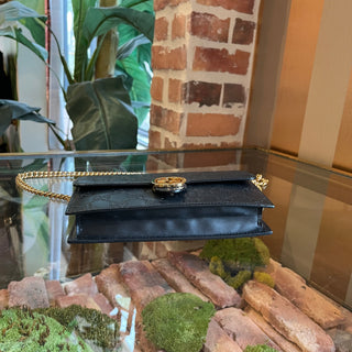 GUCCI Black GG Embossed Leather Interlocking G Wallet on Chain