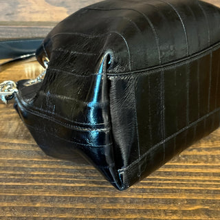 JIMMY CHOO Bon Bon Black Striped Leather Bucket Bag