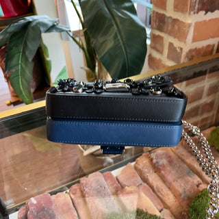FENDI Micro Double Baguette Black Blue Floweland Crossbody Bag