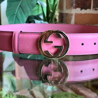 GUCCI Pink Smooth Leather Interlocking G Belt 95/38(10US)