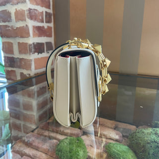 VALENTINO White Calfskin Stud Sign Flap Mini