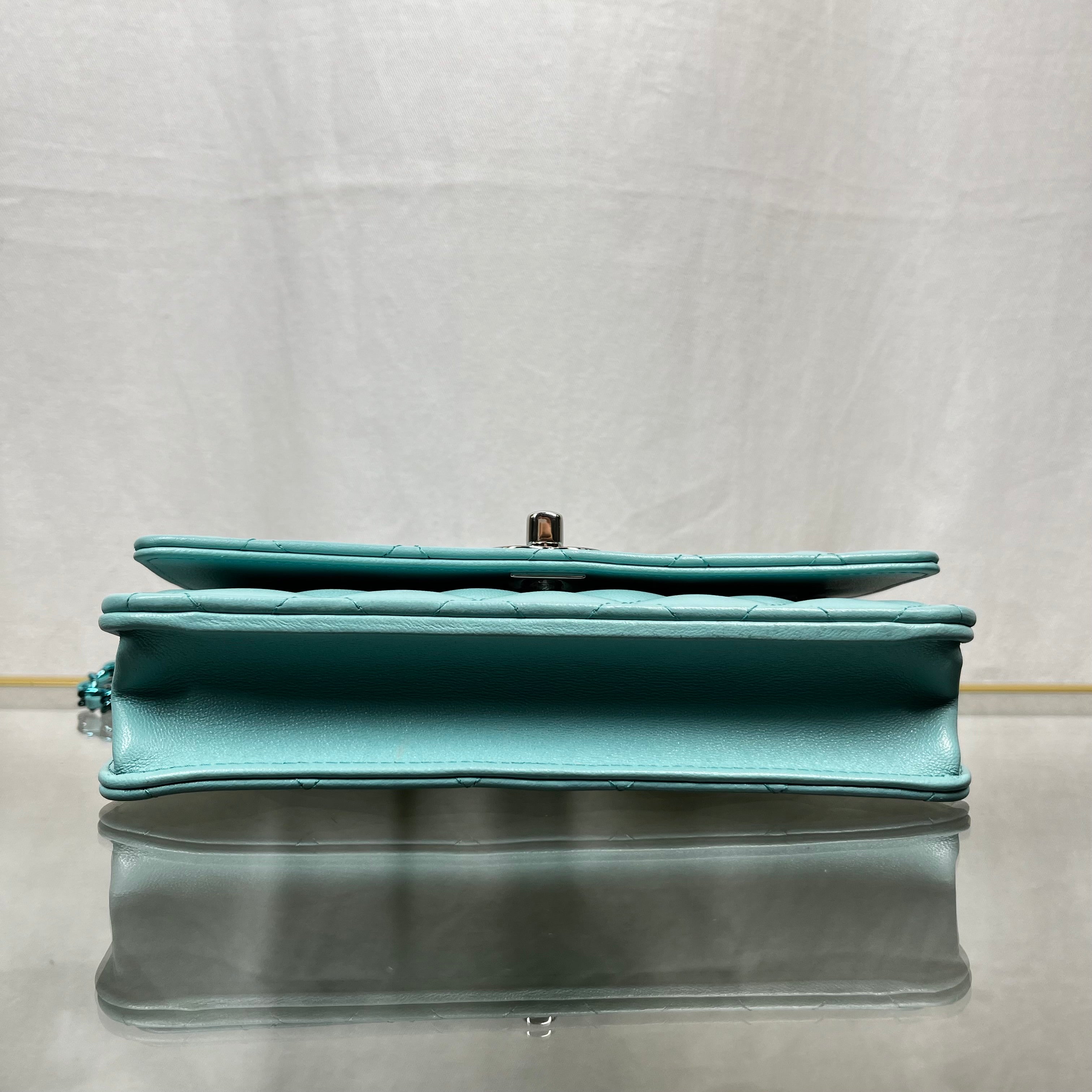 CHANEL Wallet on Chain WOC Turquoise Lambskin Leather Crossbody Ombre