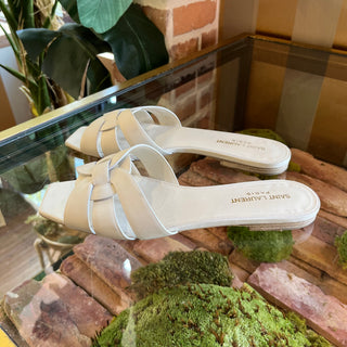 SAINT LAURENT Tribute White Leather Sandals SZ 39