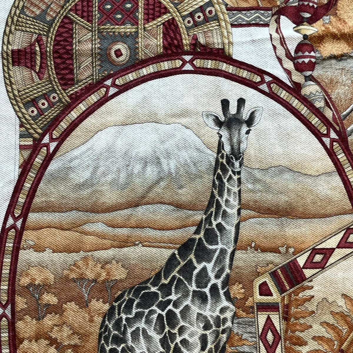 SALVATORE FERRAGAMO Beige Cashmere Silk Afghan Jungle Print Large Shawl