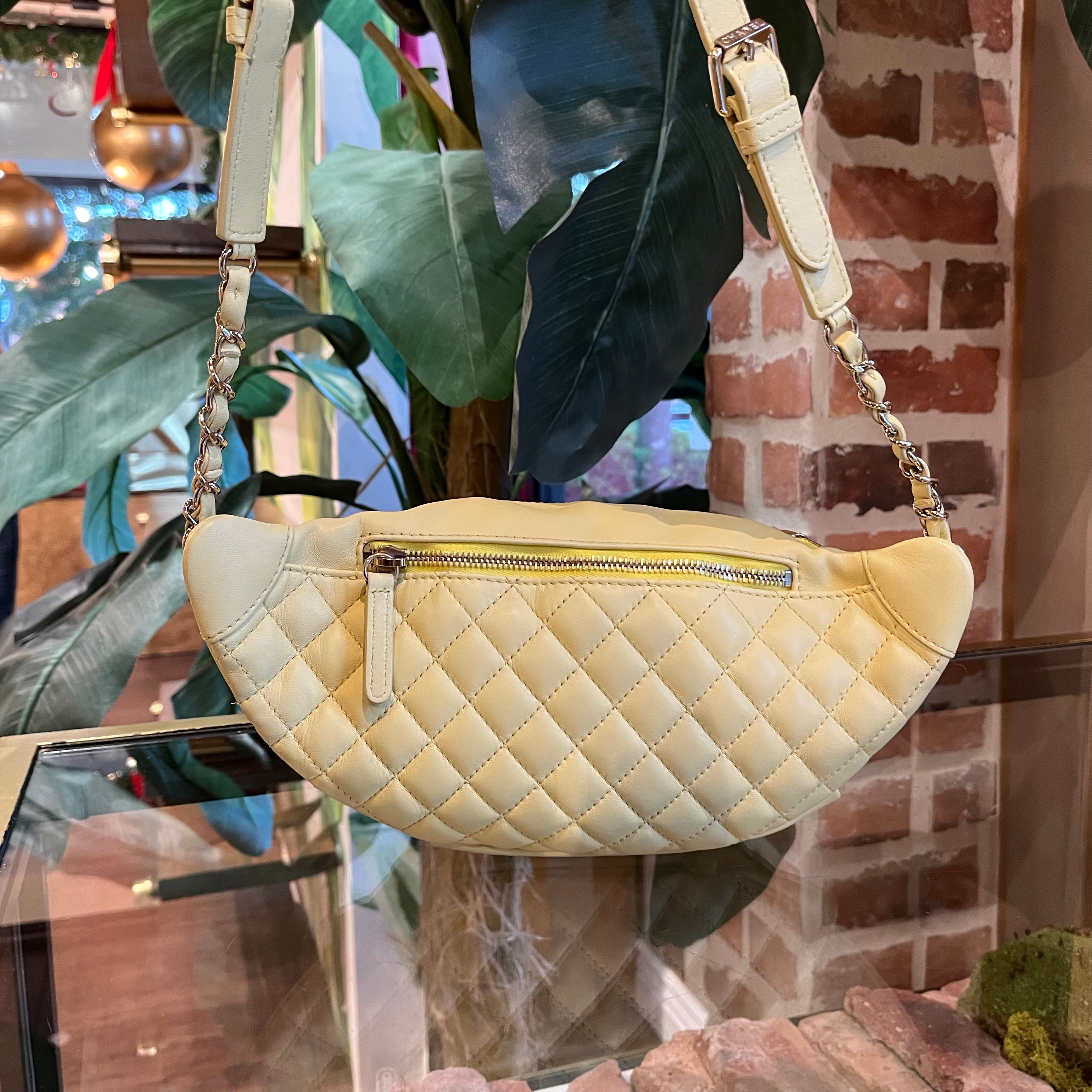CHANEL Yellow Lambskin Quilted Front Pocket Waist Belt Bag - The Purse  Ladies