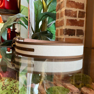 GUCCI Stirrup Wood Beige Canvas Belt SZ 80/32(4US)