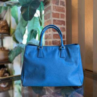PRADA Blue Saffiano Lux Leather Tote Bag