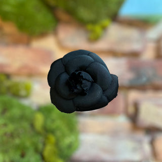 CHANEL Black Fabric Camelia Flower Brooch Pin