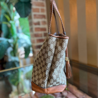 GUCCI Marrakech Beige Tan GG Canvas Tote Bag